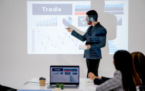 Young entrepreneur in forex coaching session.
