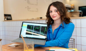 Young investor presenting trading report.